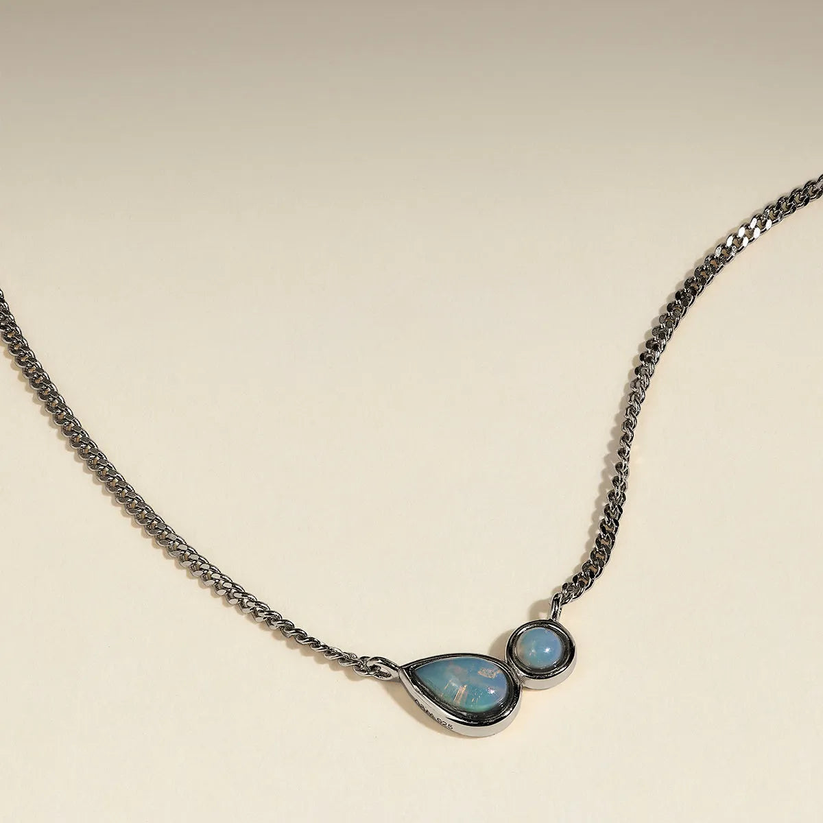Opal Bezel Pendant Necklace in Silver