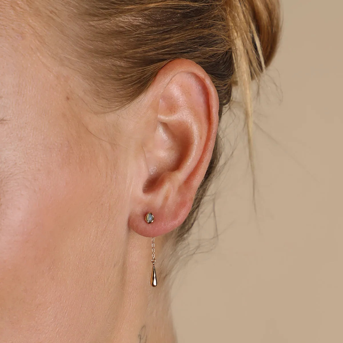 Opal Charm Drop Studs in Gold