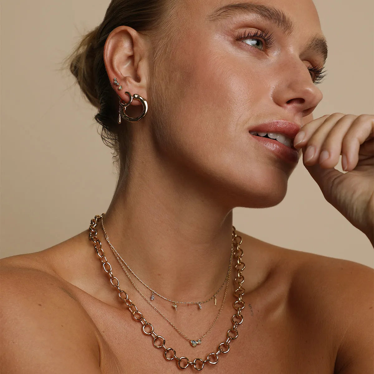 Opal Climber Studs in Gold