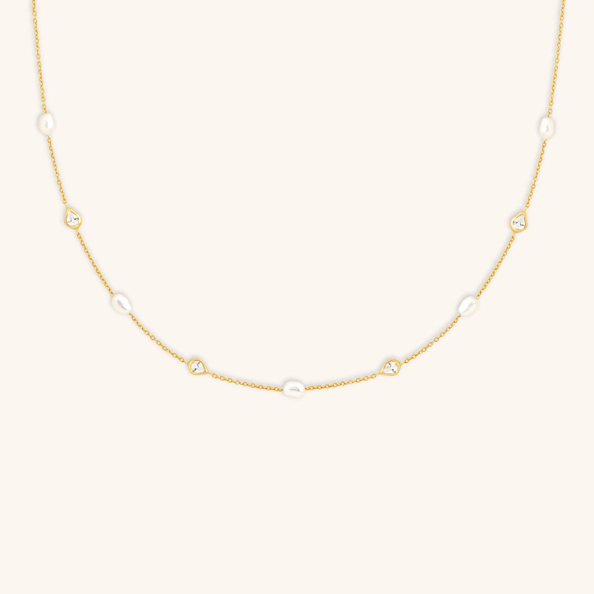 Pearl & Crystal Charm Necklace in Gold