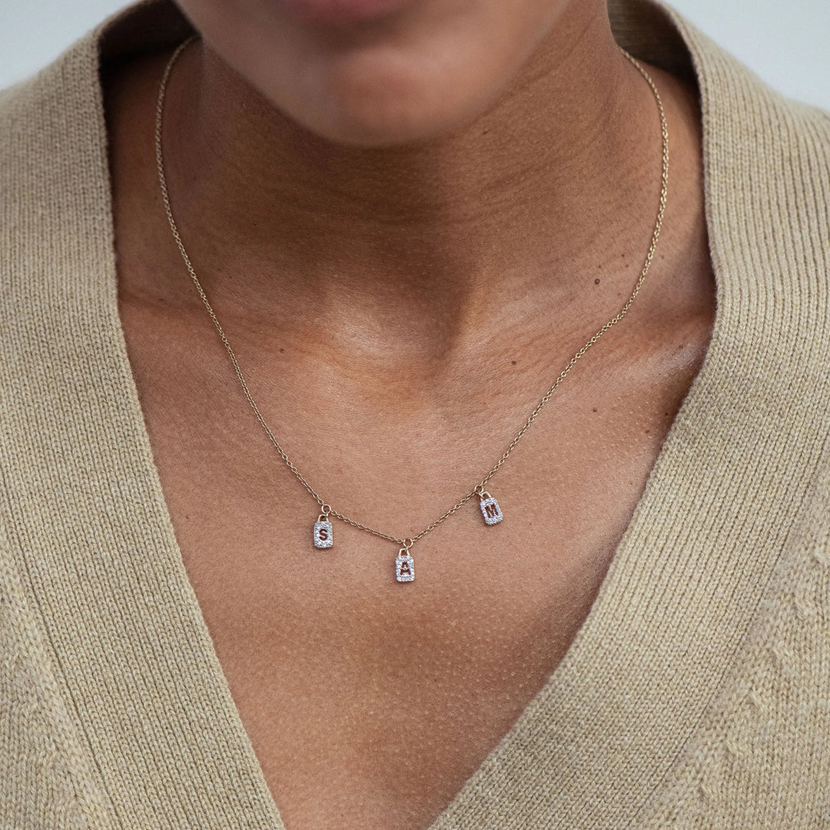 Personalised Tiny Diamond Tag Necklace