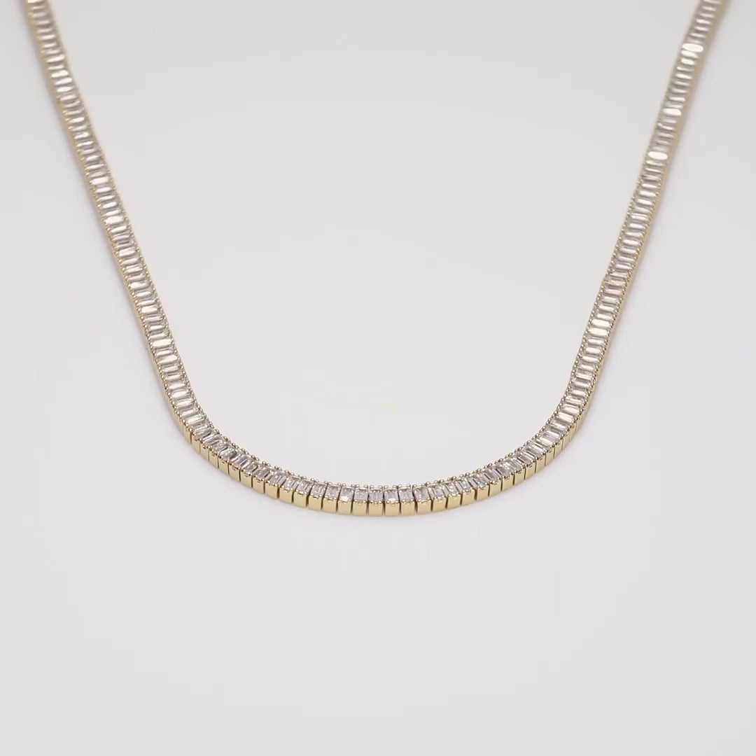 Lab Grown White Sapphire Baguette Tennis Necklace
