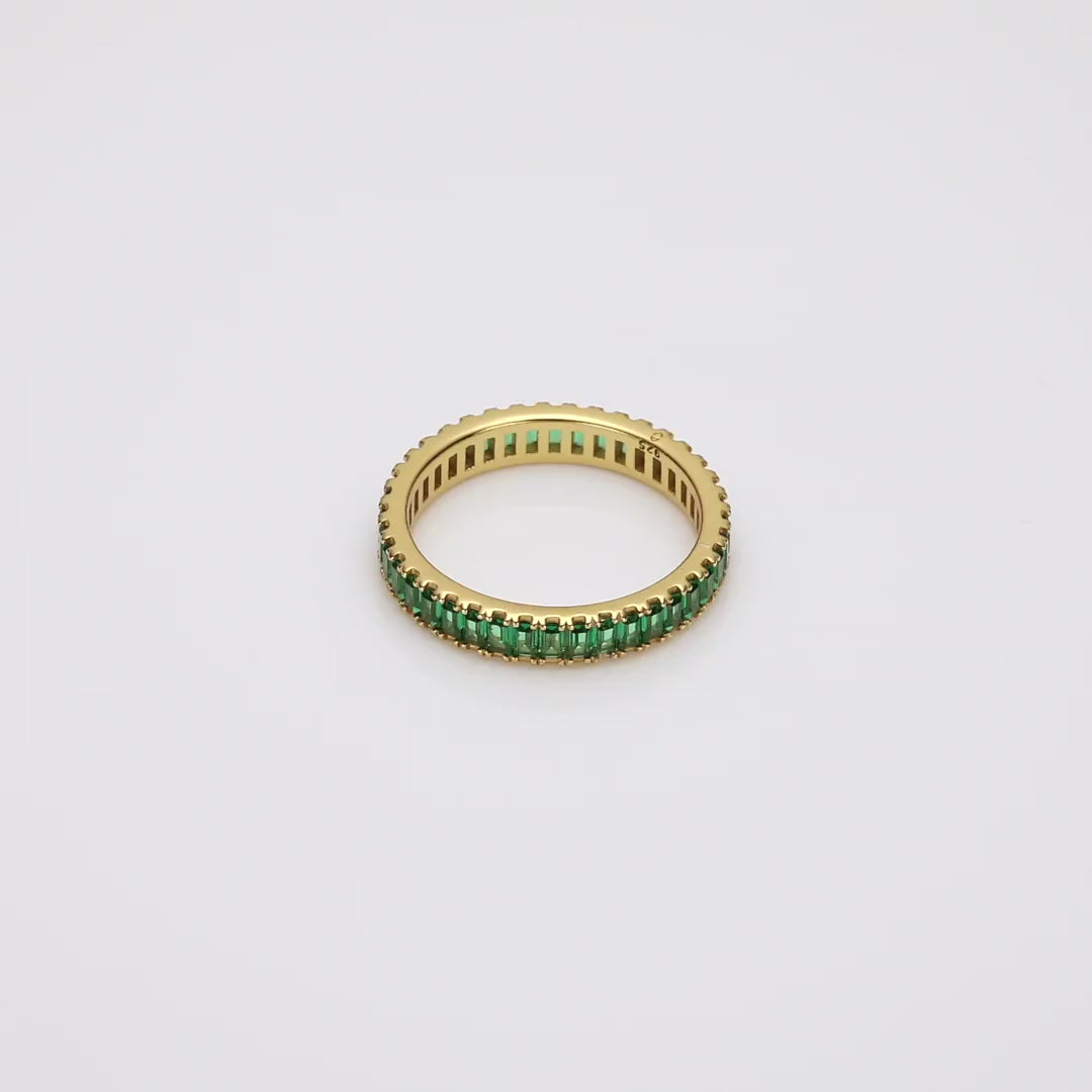 Lab Grown Green Emerald Baguette Eternity Ring