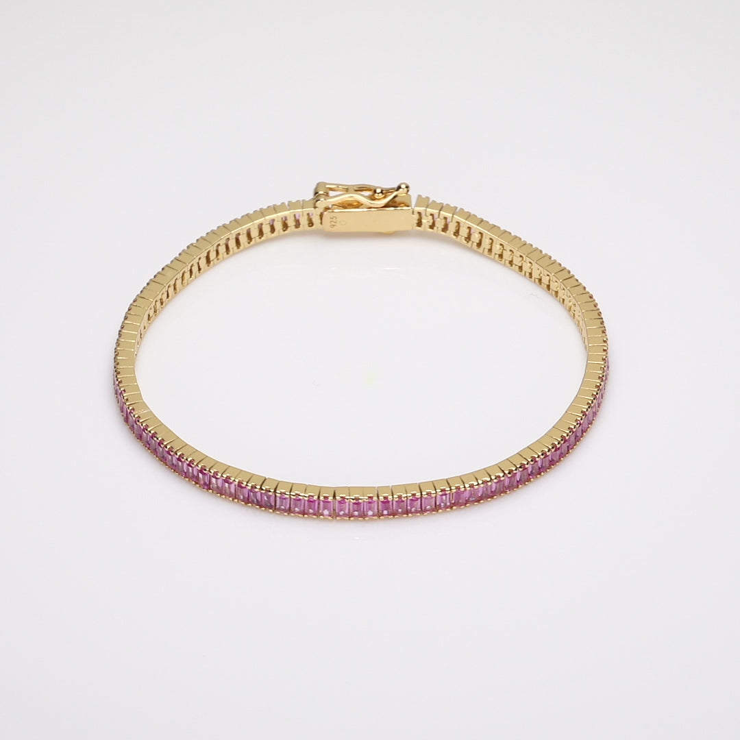 Lab Grown Pink Sapphire Baguette Tennis Bracelet