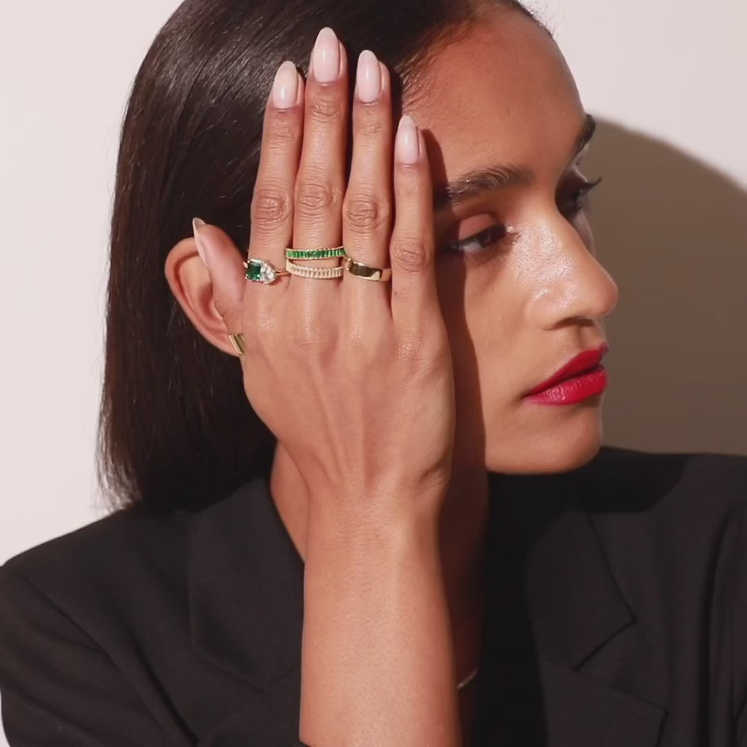 Lab Grown Green Emerald Baguette Eternity Ring