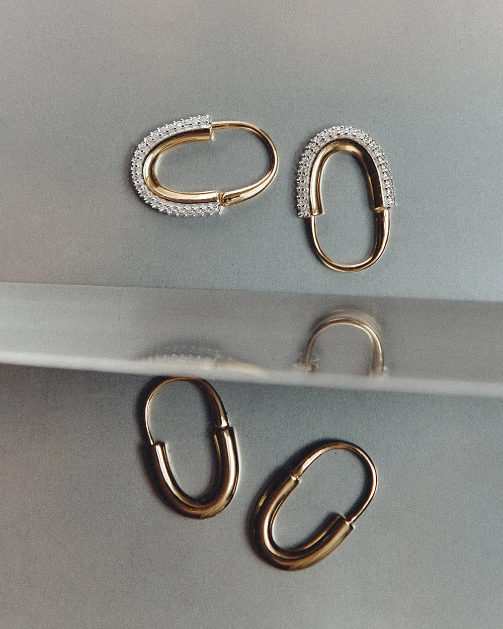 Roscida Pavé Oval Hoops in Gold Vermeil