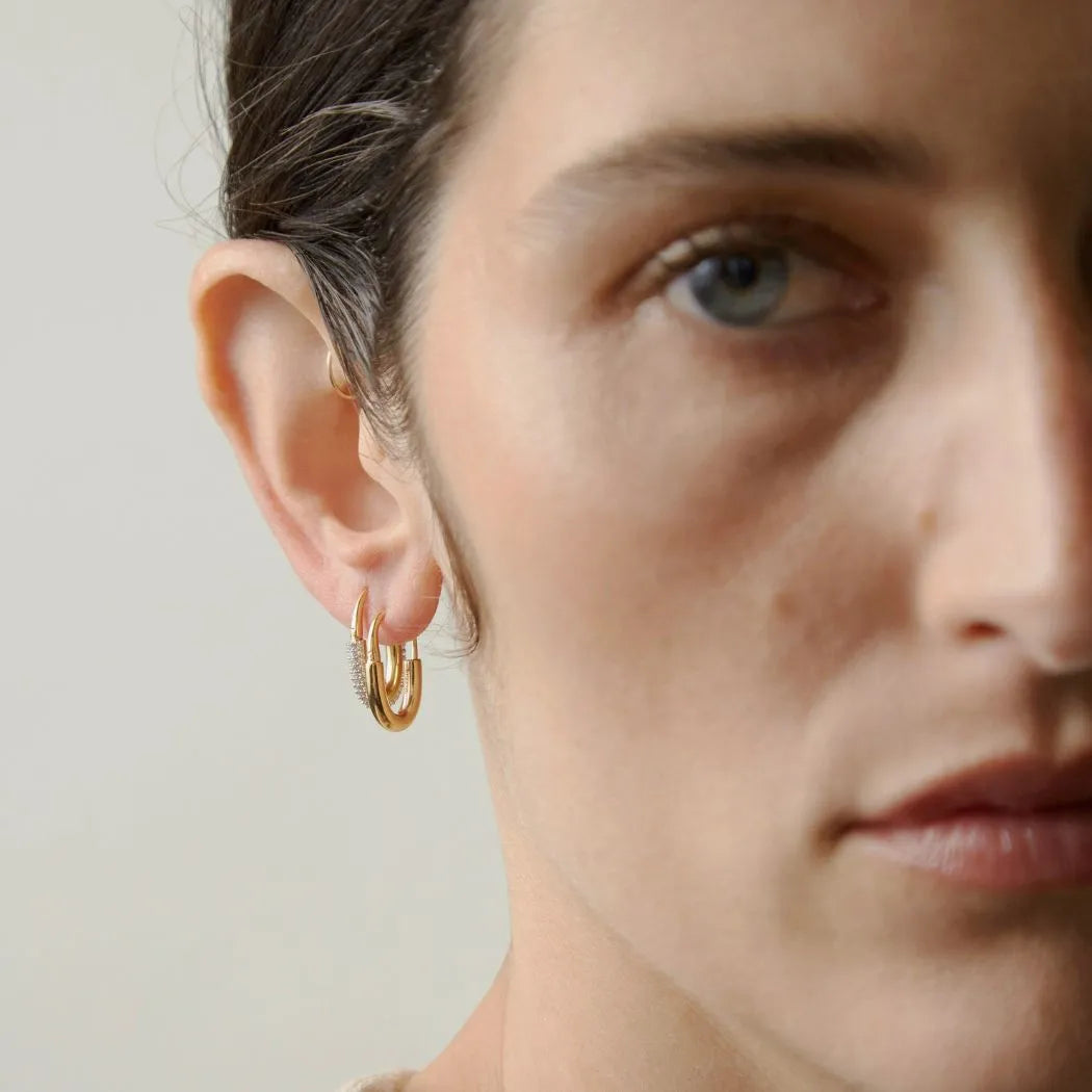 Roscida Pavé Oval Hoops in Gold Vermeil