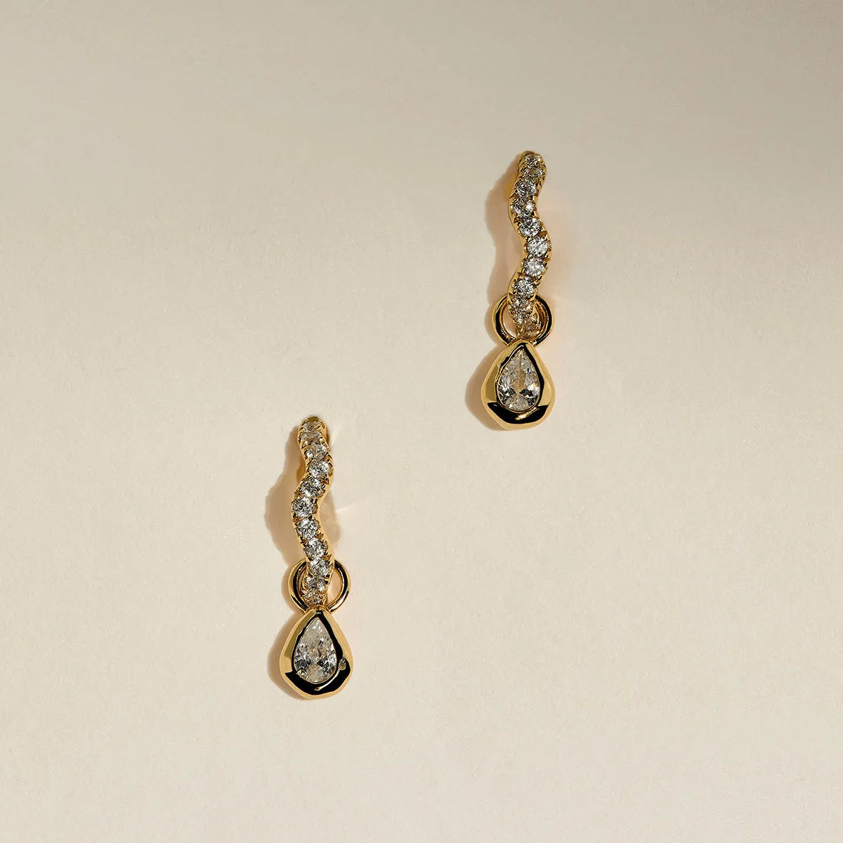 Scalloped Crystal Charm Huggies in Gold