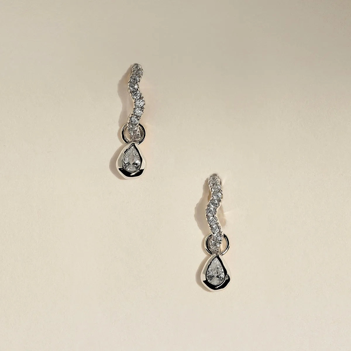Scalloped Crystal Charm Huggies in Silver