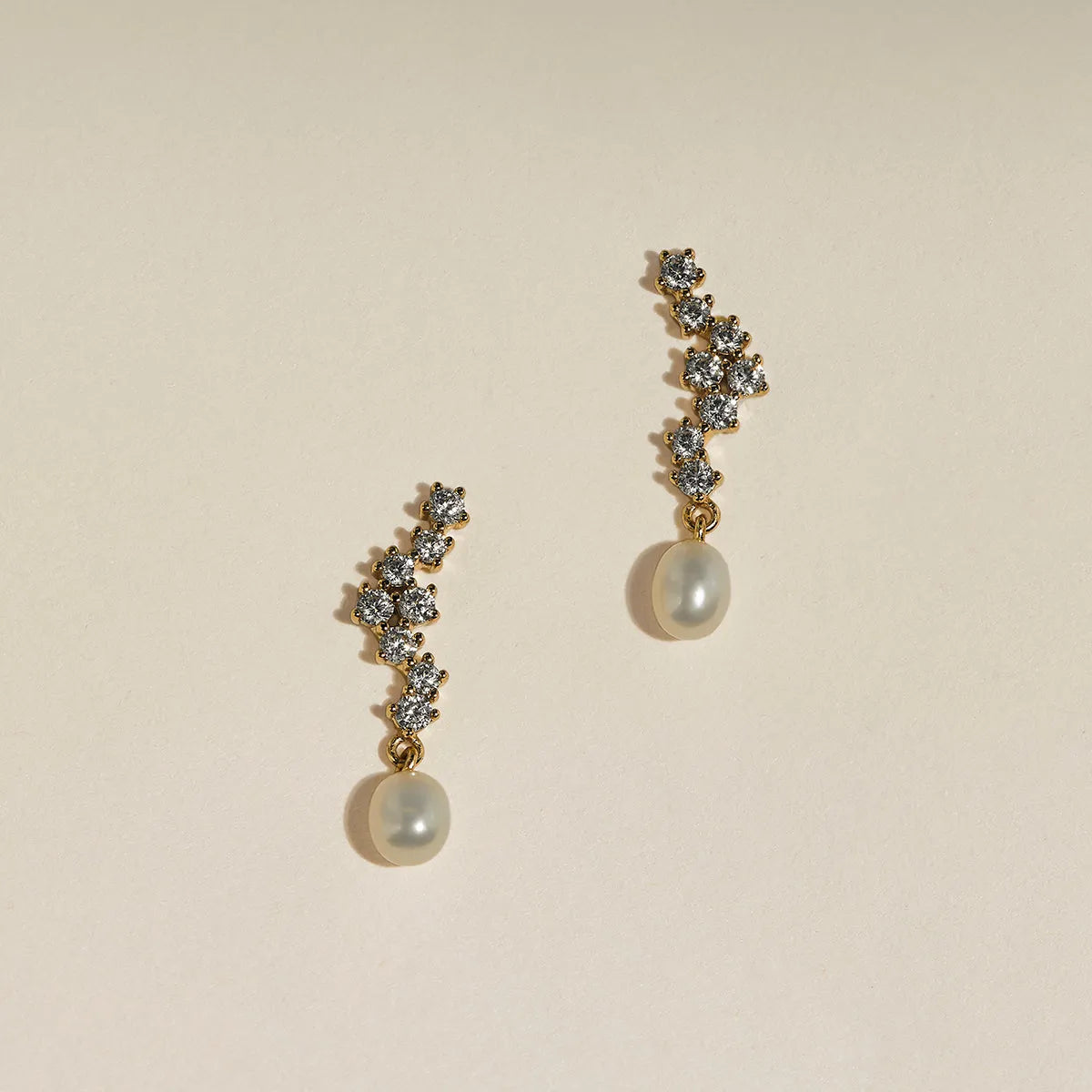 Scalloped Crystal Charm Studs in Gold