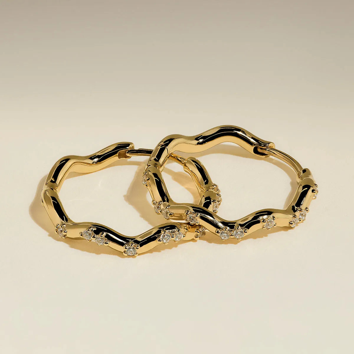 Scalloped Crystal Medium Hoops in Gold