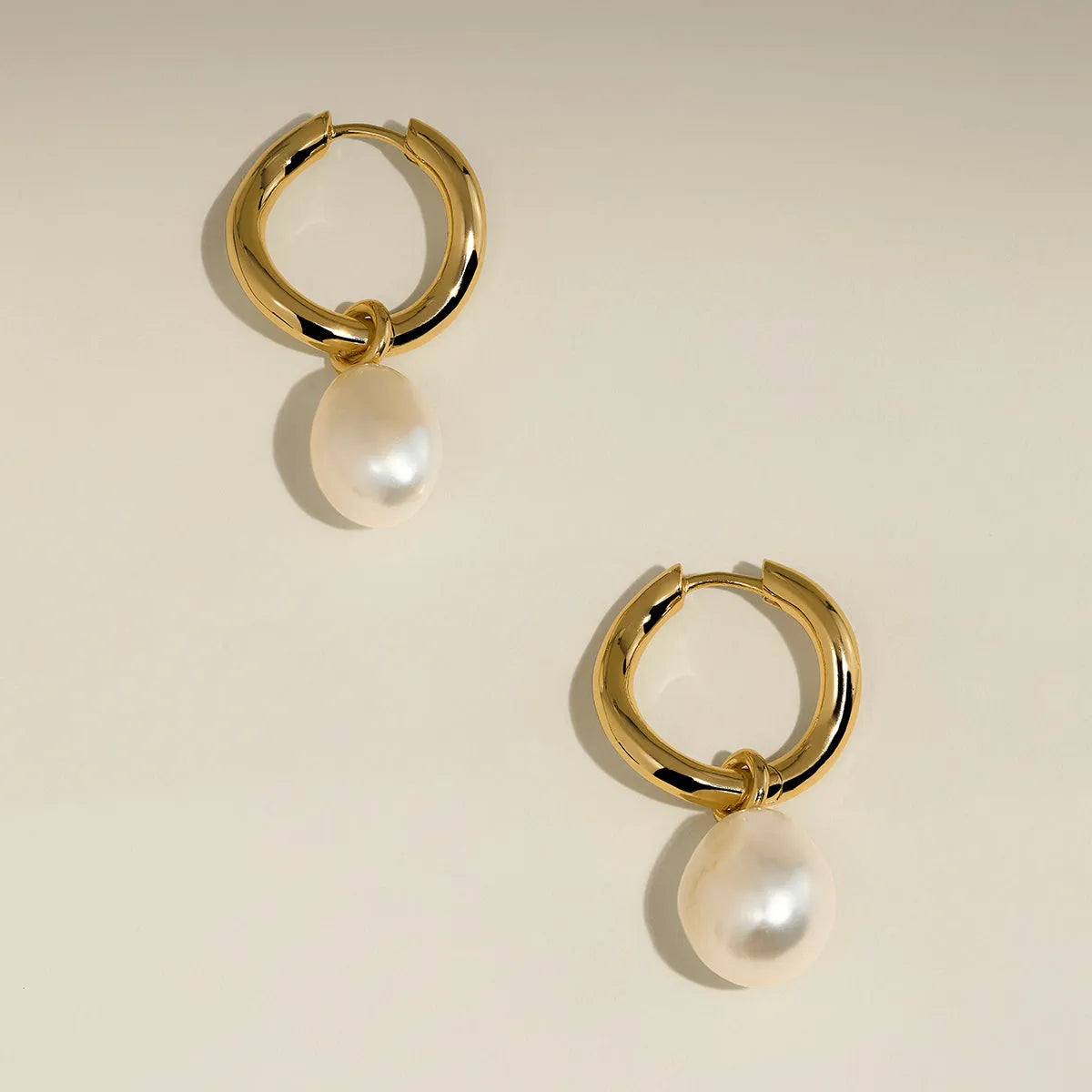 Serenity Pearl Charm Hoops in Gold