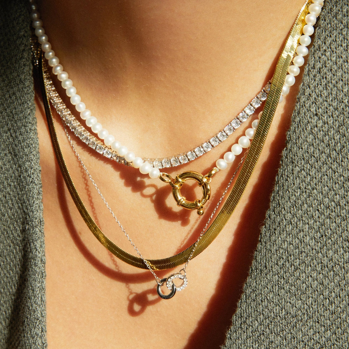 Solid Gold Herringbone Chain Necklace