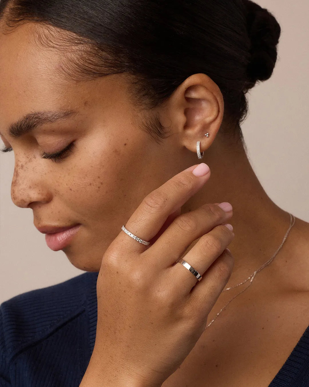 Trio Flat Back Studs in 14K Gold