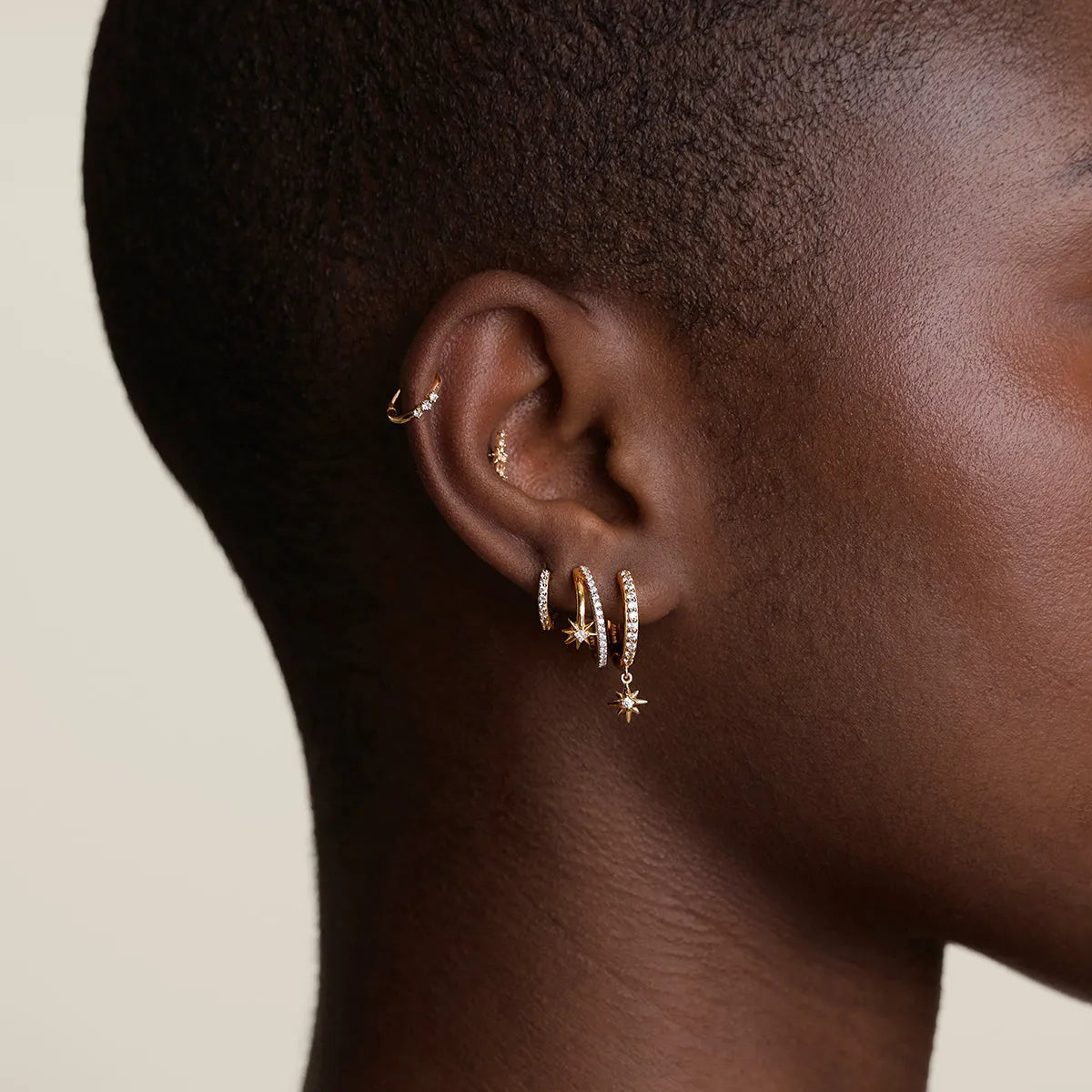 Twilight Star Pavé Hoop Earrings in Gold