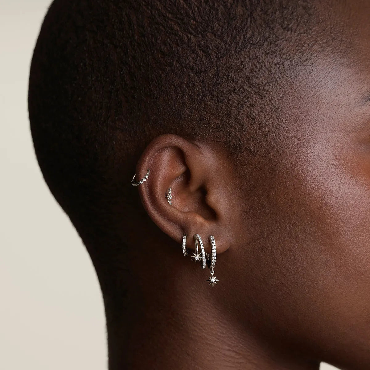 Twilight Star Pavé Hoops in Silver