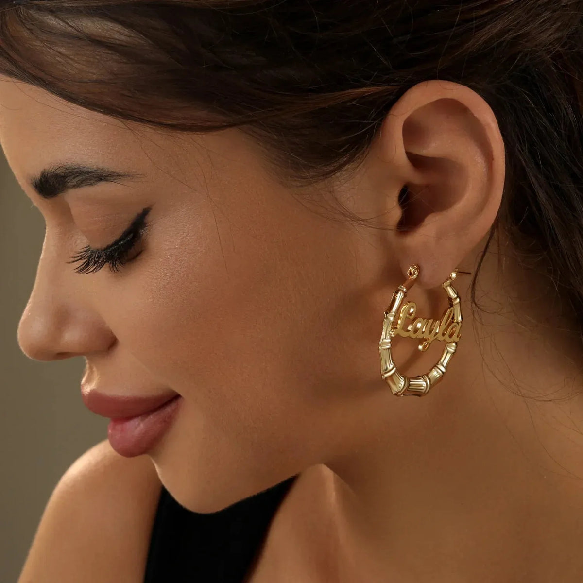 Women's Bamboo Name Hoop Earrings