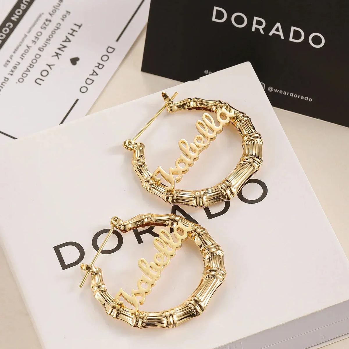 Women's Bamboo Name Hoop Earrings
