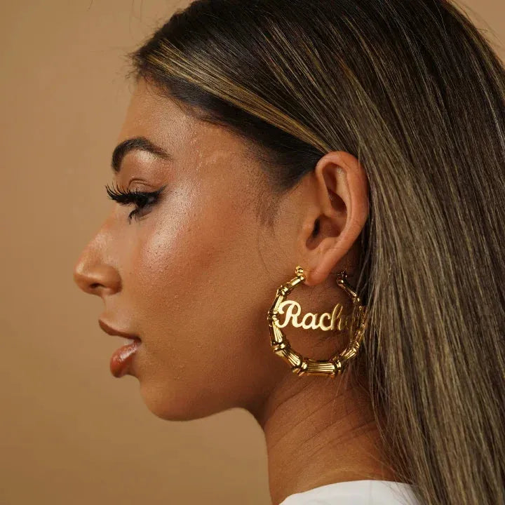 Women's Bamboo Name Hoop Earrings