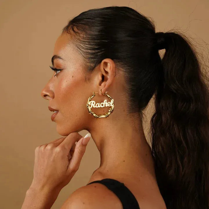 Women's Bamboo Name Hoop Earrings