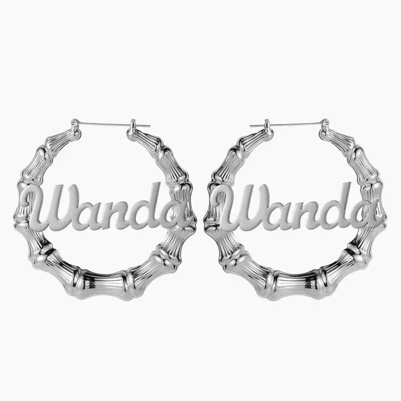 Women's Bamboo Name Hoop Earrings