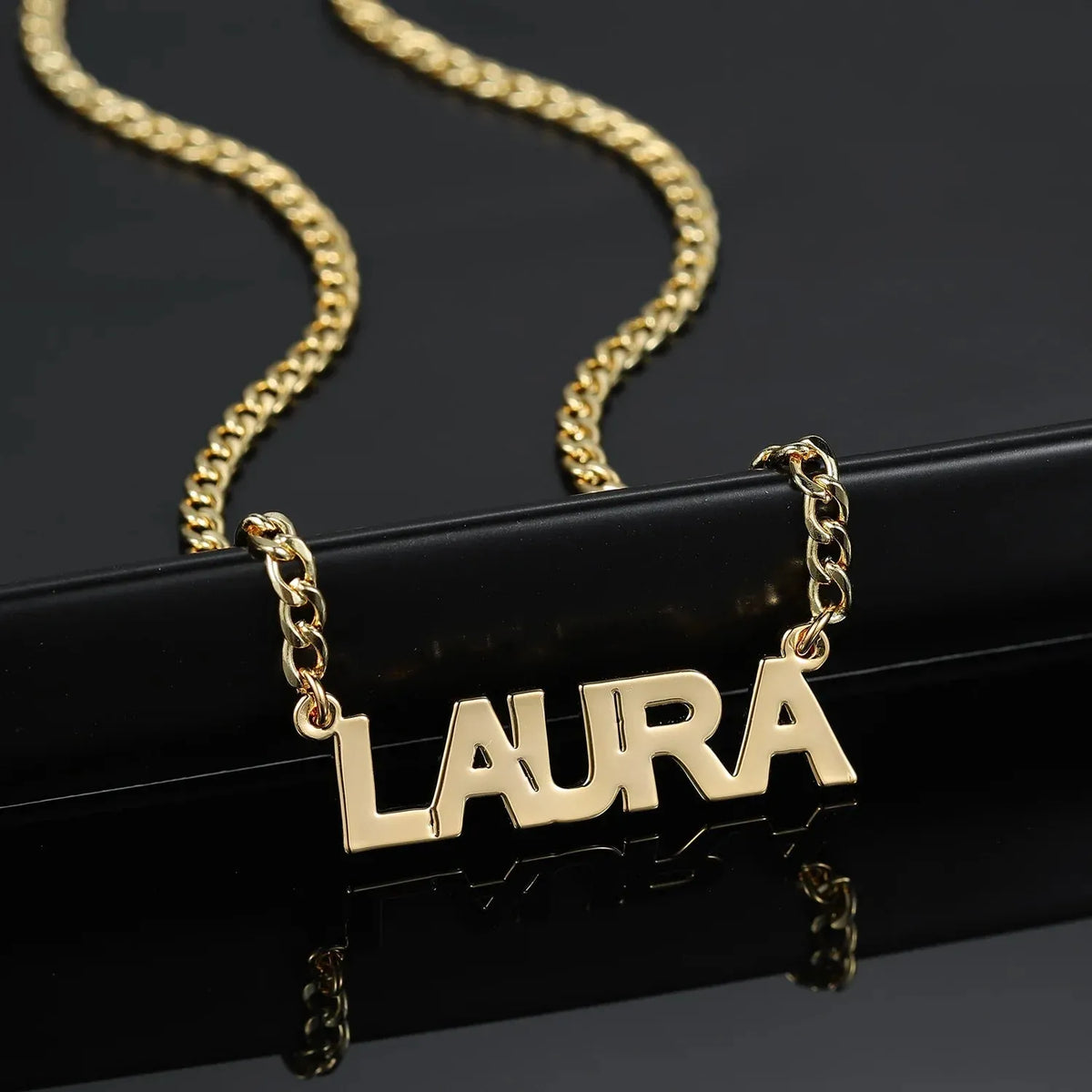 Women's Block Name Cuban Chain Necklace