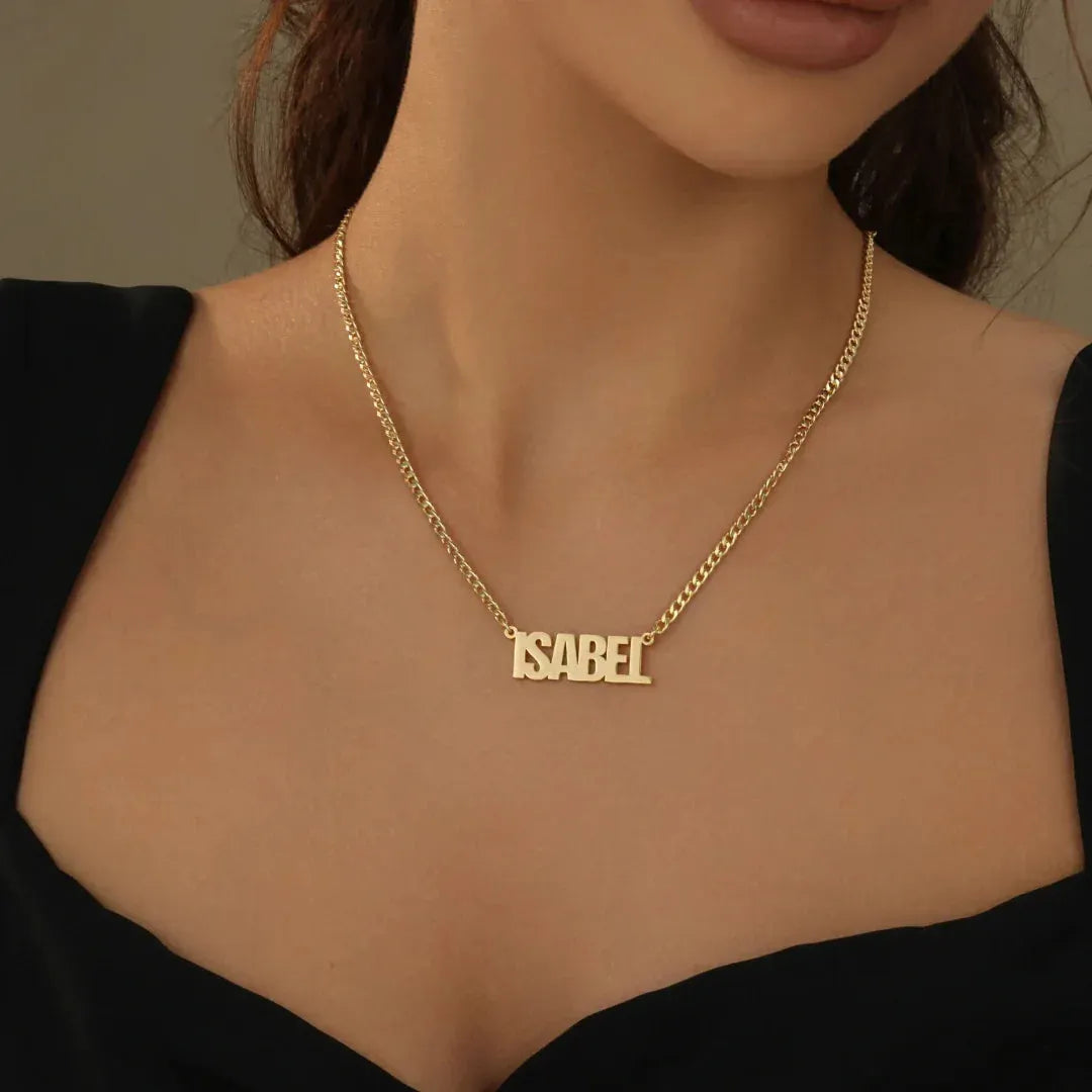 Women's Block Name Cuban Chain Necklace