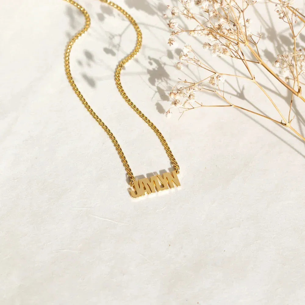 Women's Block Name Cuban Chain Necklace