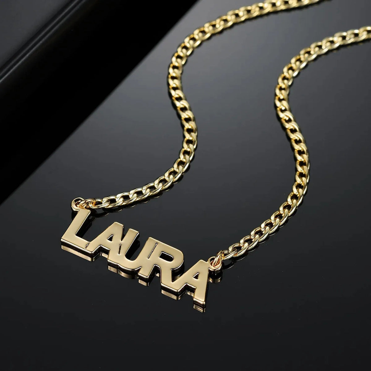 Women's Block Name Cuban Chain Necklace