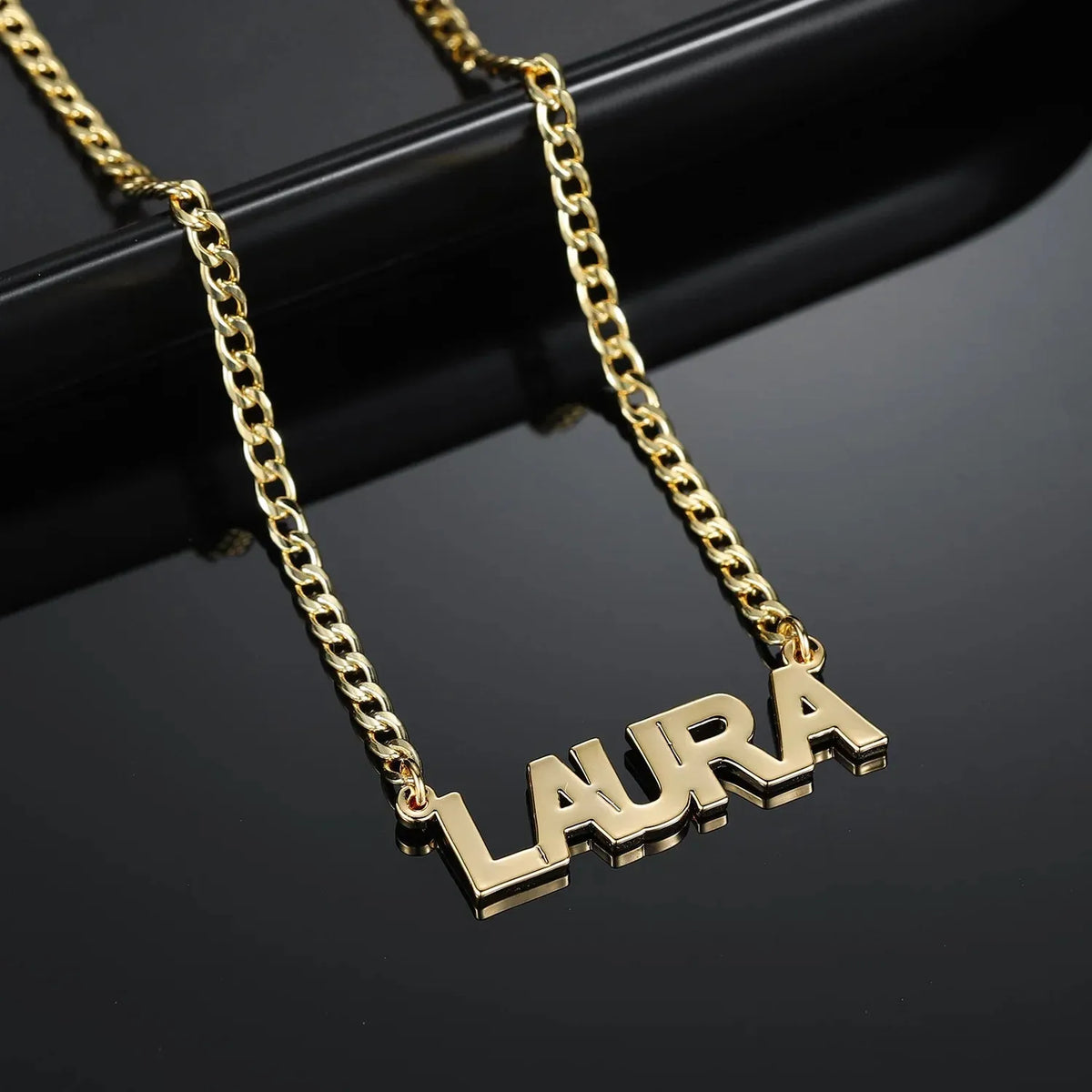 Women's Block Name Cuban Chain Necklace