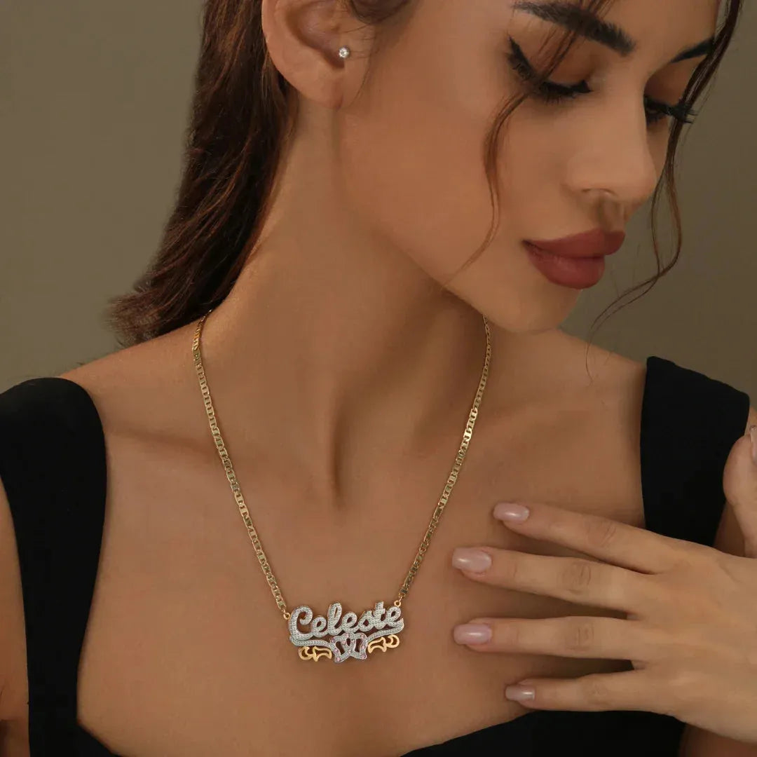 Women's Double Plated Double Heart Name Necklace