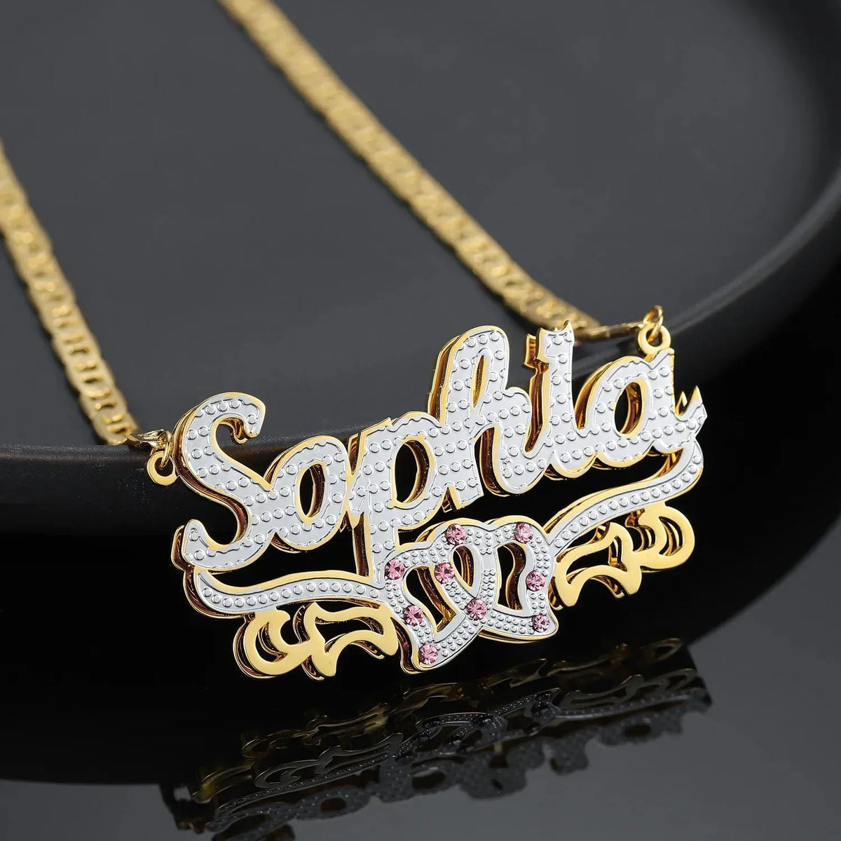 Women's Double Plated Double Heart Name Necklace