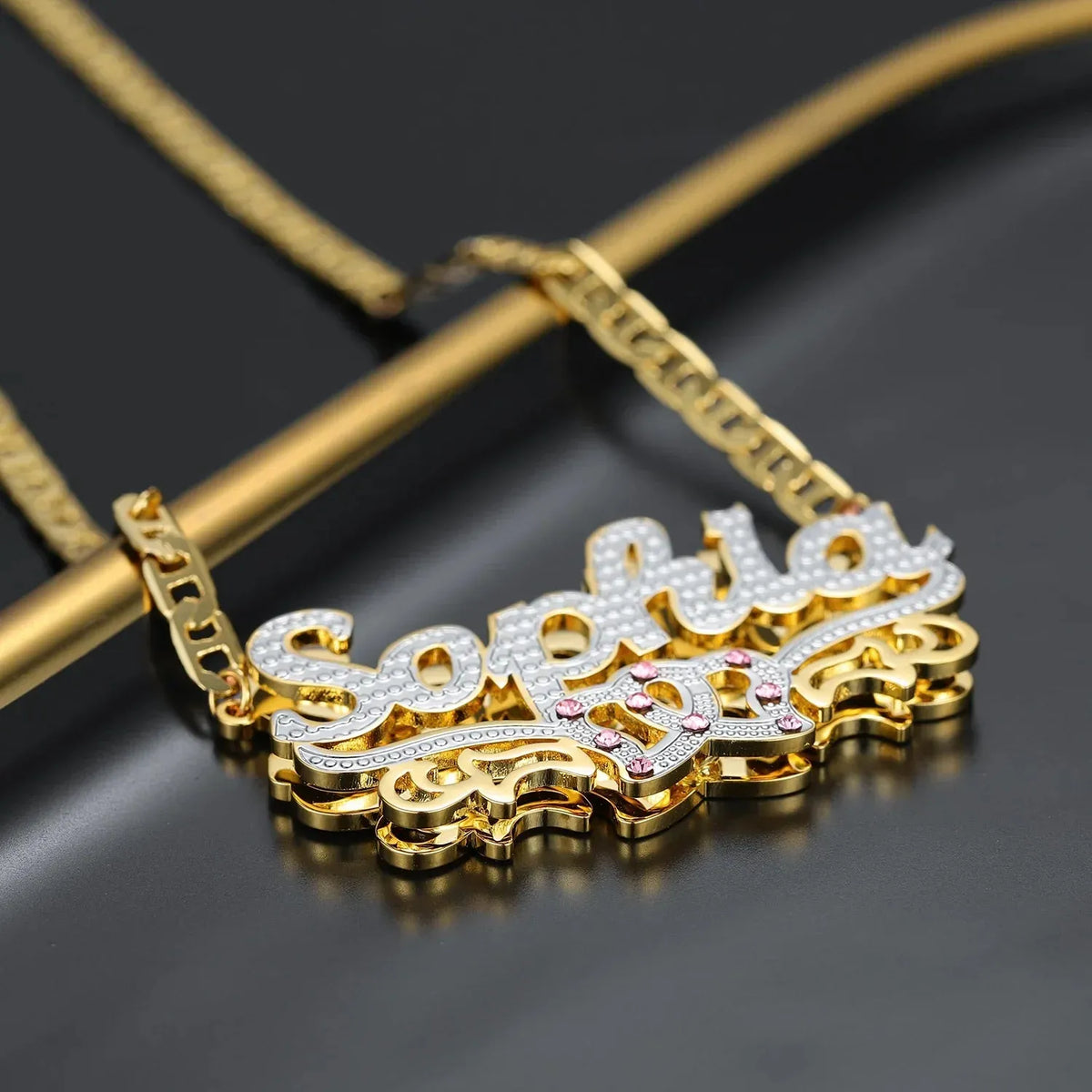 Women's Double Plated Double Heart Name Necklace
