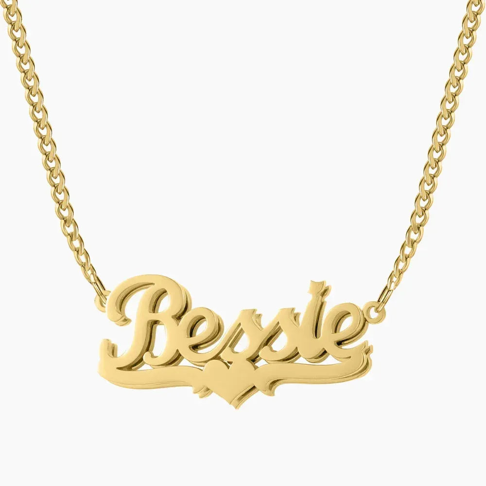Women's Double Plated Heart Name Cuban Chain Necklace