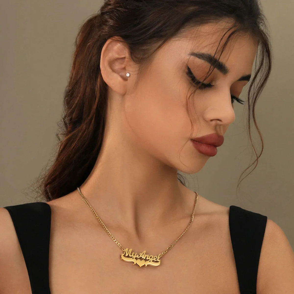Women's Double Plated Heart Name Cuban Chain Necklace