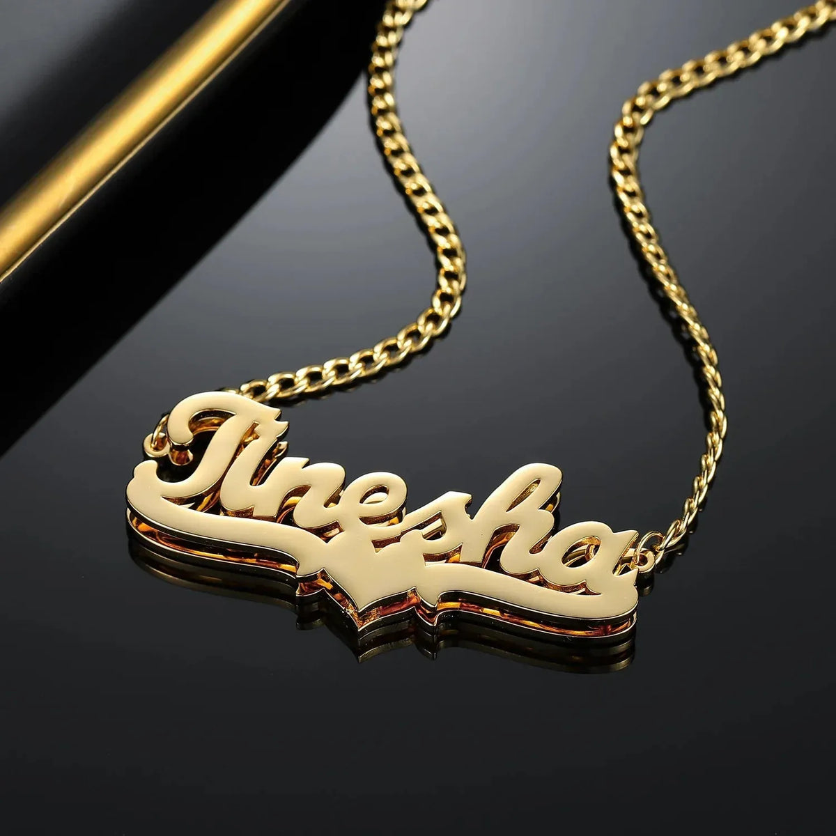 Women's Double Plated Heart Name Cuban Chain Necklace