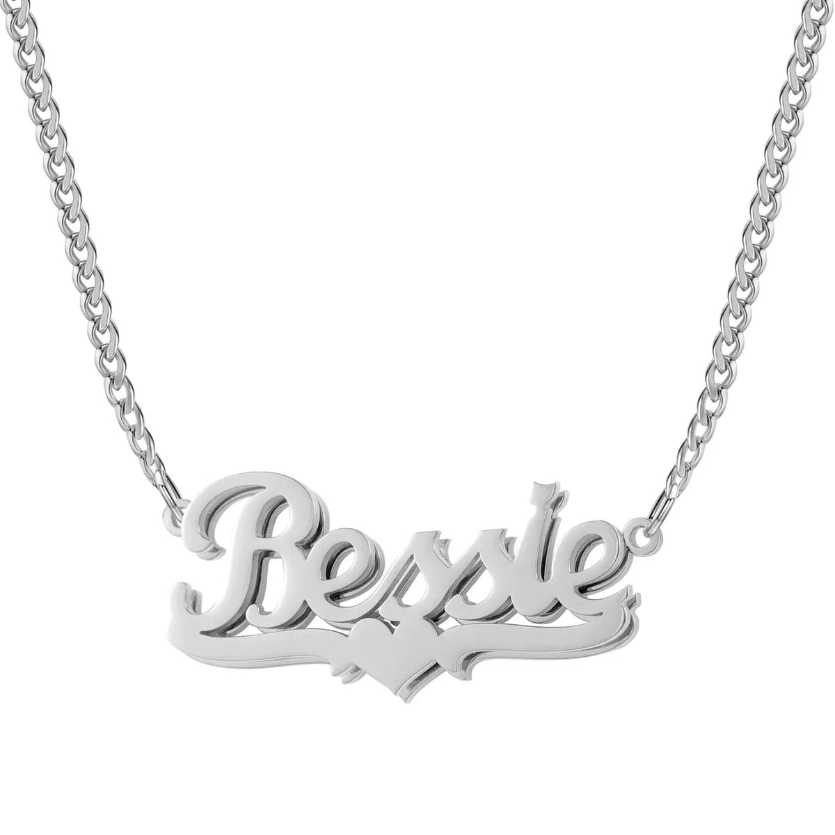 Women's Double Plated Heart Name Cuban Chain Necklace