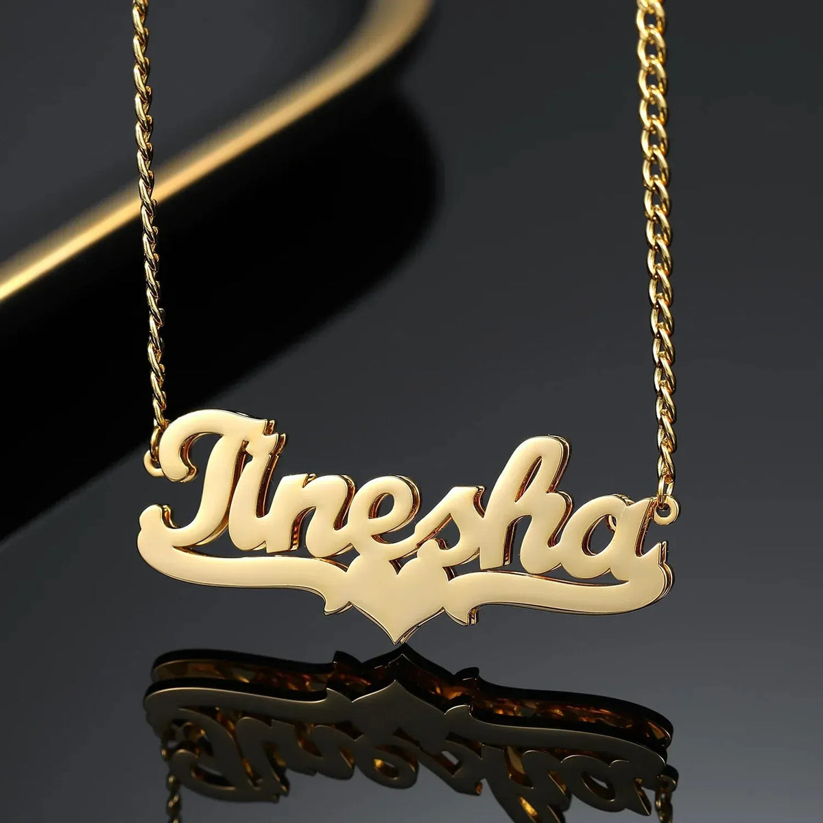 Women's Double Plated Heart Name Cuban Chain Necklace