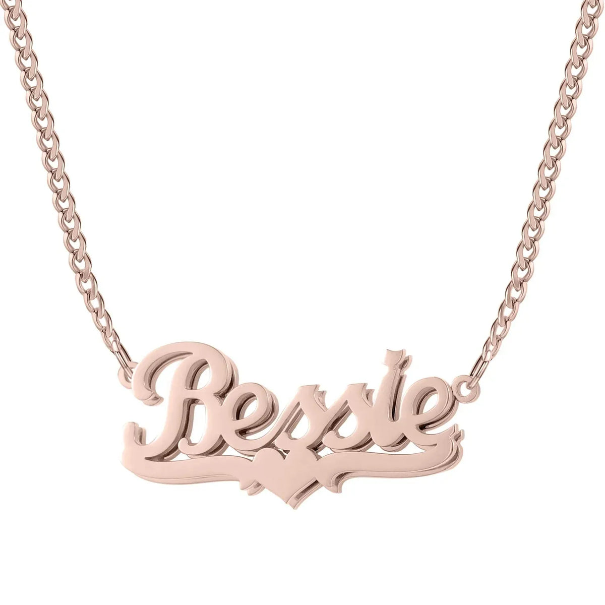 Women's Double Plated Heart Name Cuban Chain Necklace