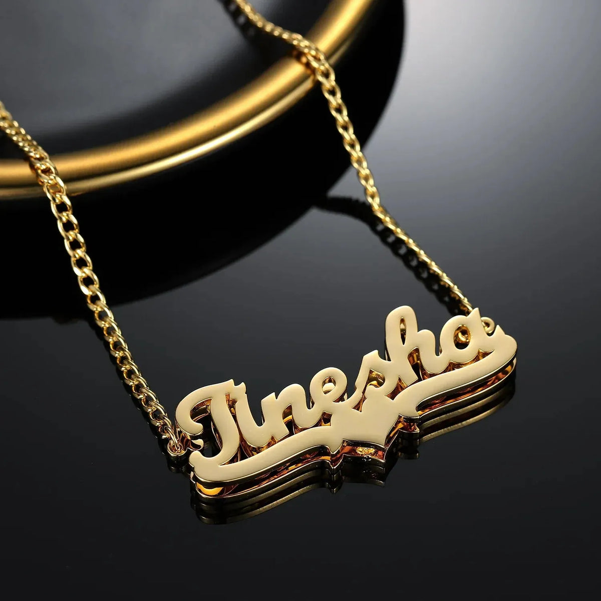 Women's Double Plated Heart Name Cuban Chain Necklace