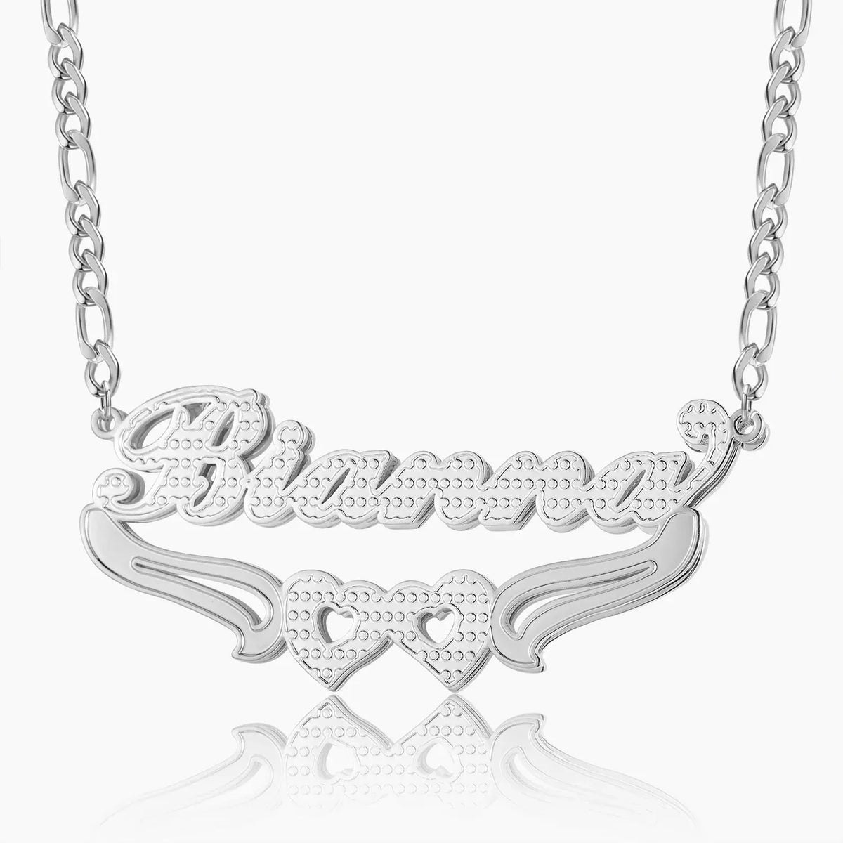 Women's Double Plated Hearts Name Figaro Chain Necklace