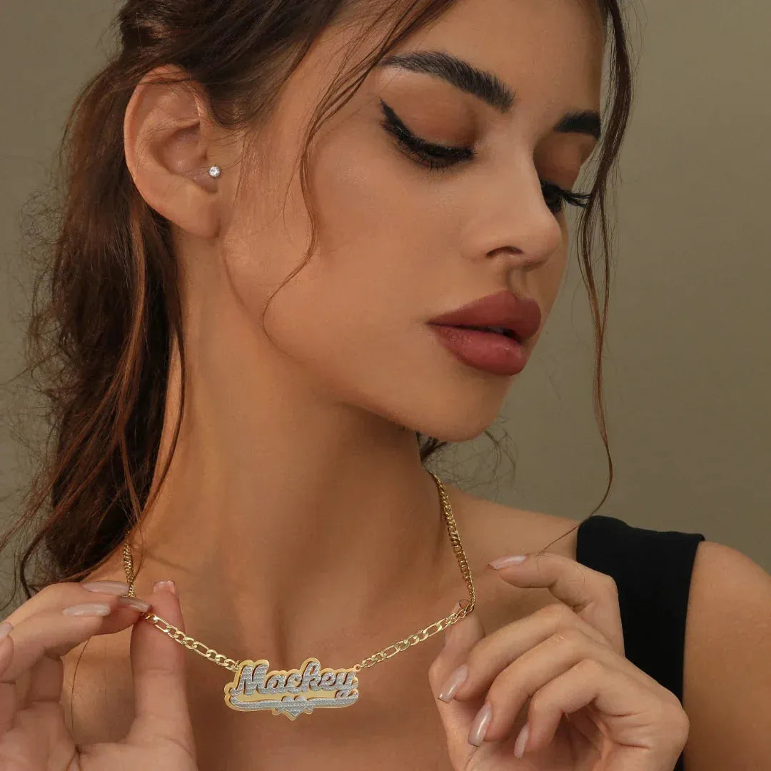 Women's Double Plated Pop Out Heart Name Necklace