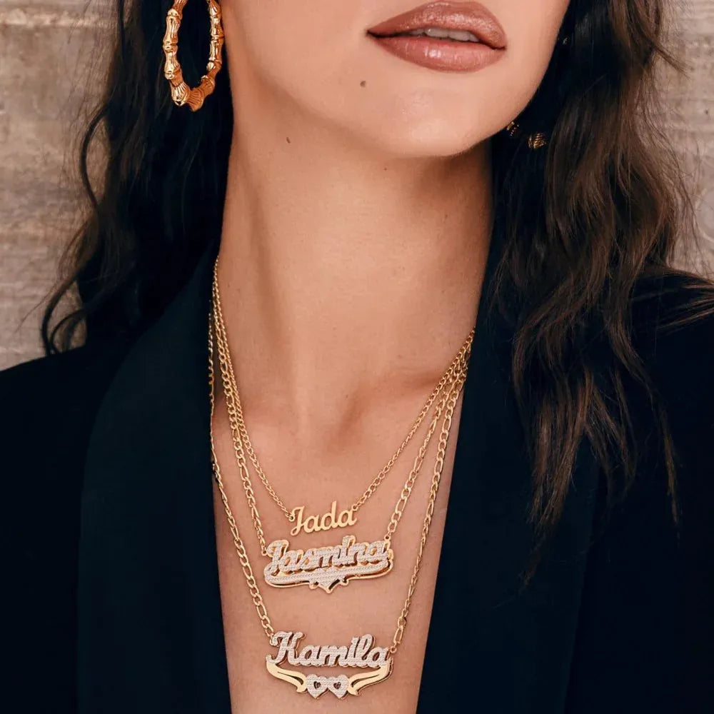 Women's Double Plated Pop Out Heart Name Necklace