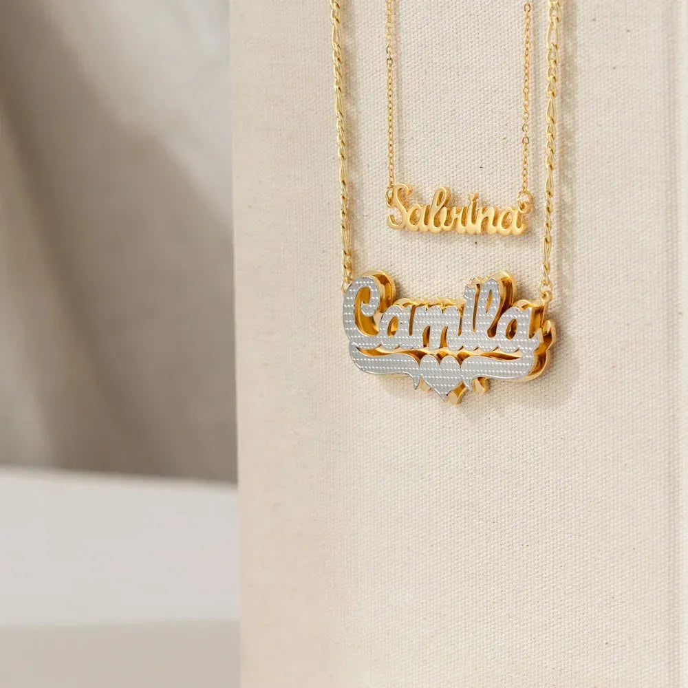 Women's Double Plated Pop Out Heart Name Necklace