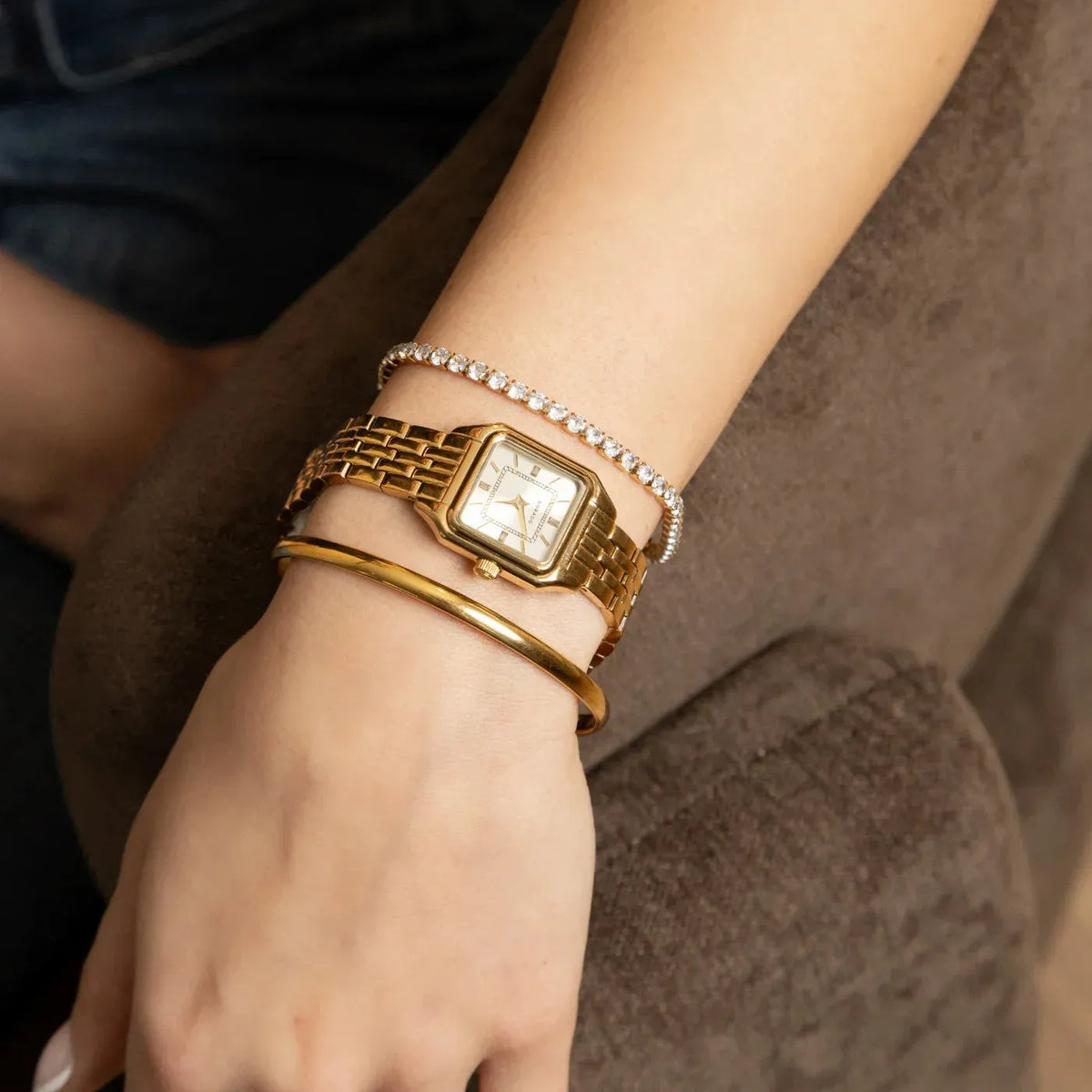 Women's Gold Satin Square Watch