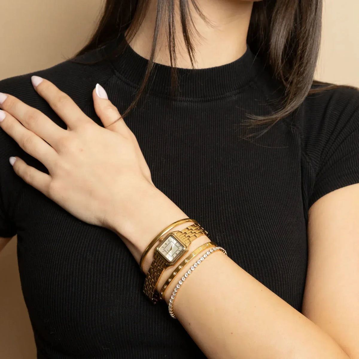 Women's Gold Satin Square Watch