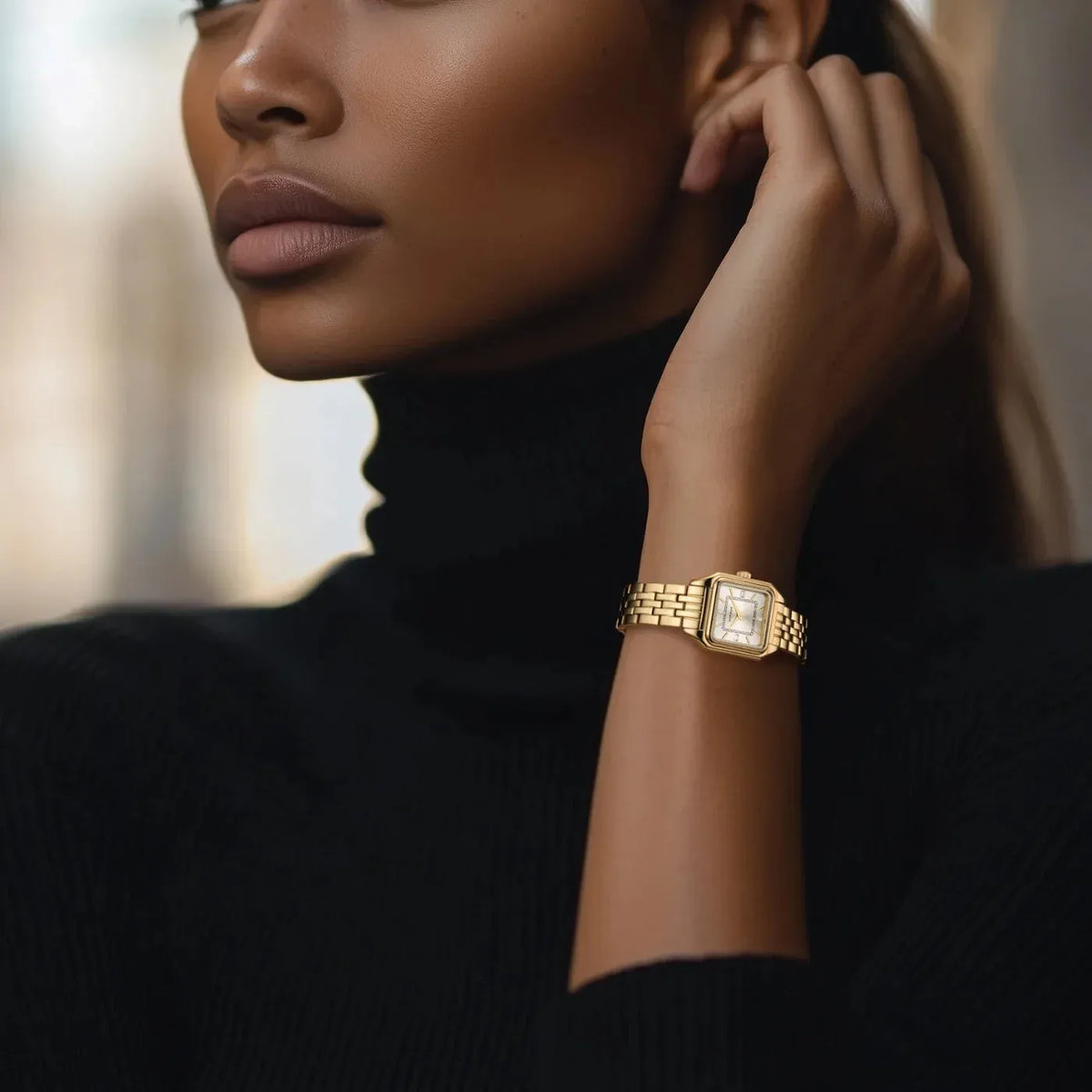 Women's Gold Satin Square Watch
