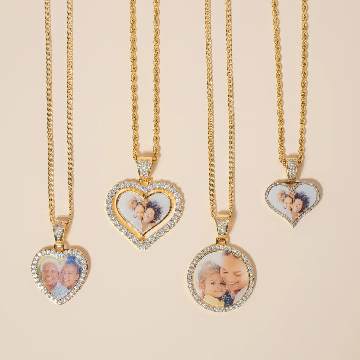Women's Iced Circle Photo Pendant Necklace