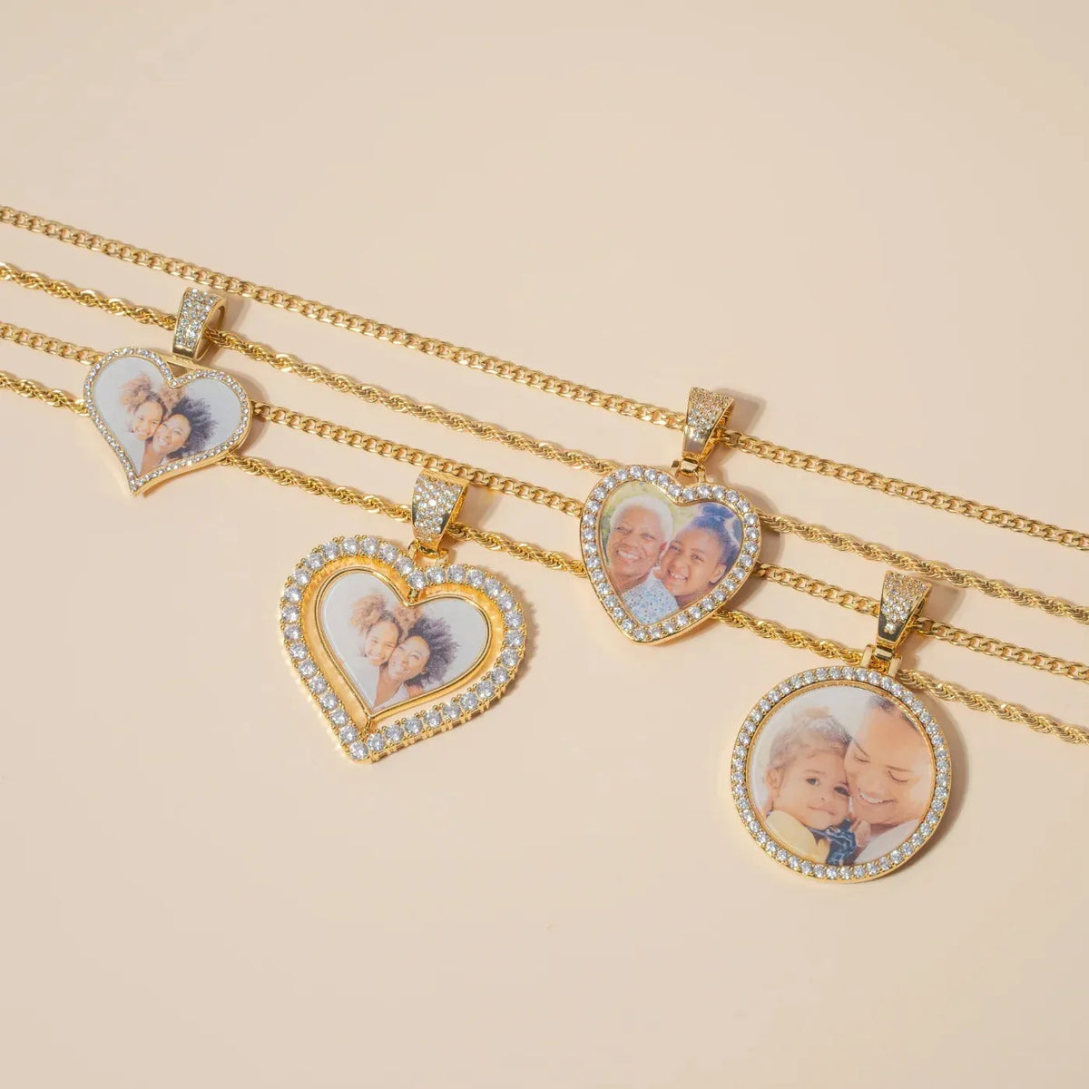 Women's Iced Circle Photo Pendant Necklace