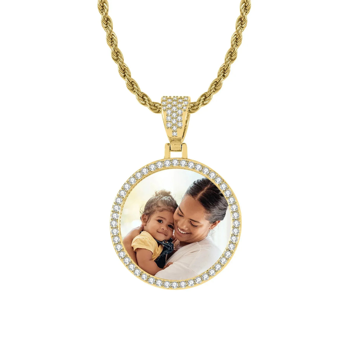 Women's Iced Circle Photo Pendant Necklace